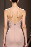 Simple Champagne Mermaid Backless Strapless Long Evening Dress