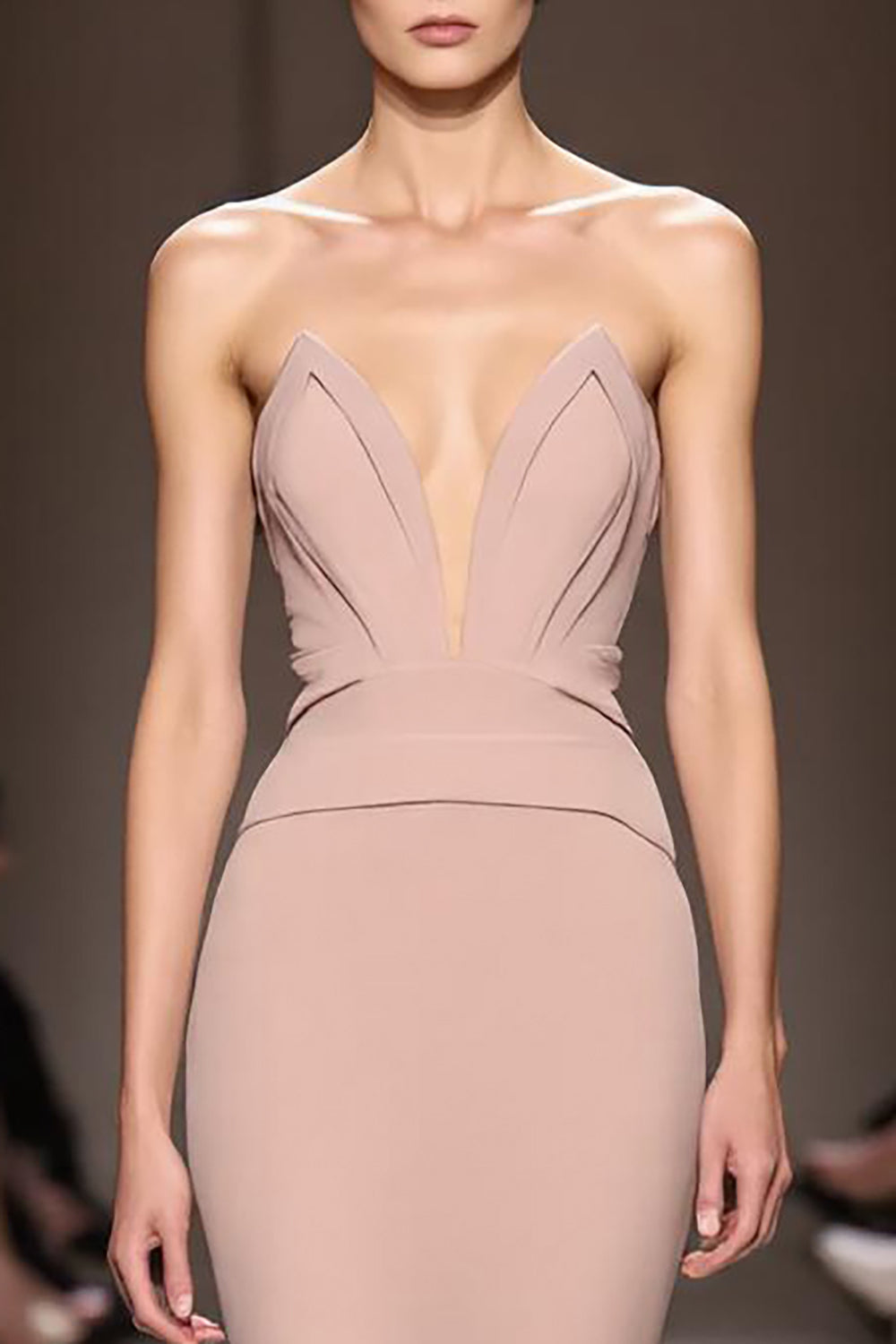 Simple Champagne Mermaid Backless Strapless Long Evening Dress