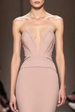 Simple Champagne Mermaid Backless Strapless Long Evening Dress