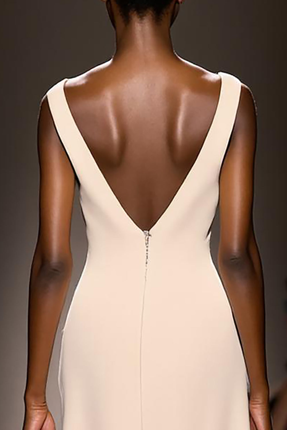 Simple Ivory V-Neck Sheath Satin Backless Long Evening Dress
