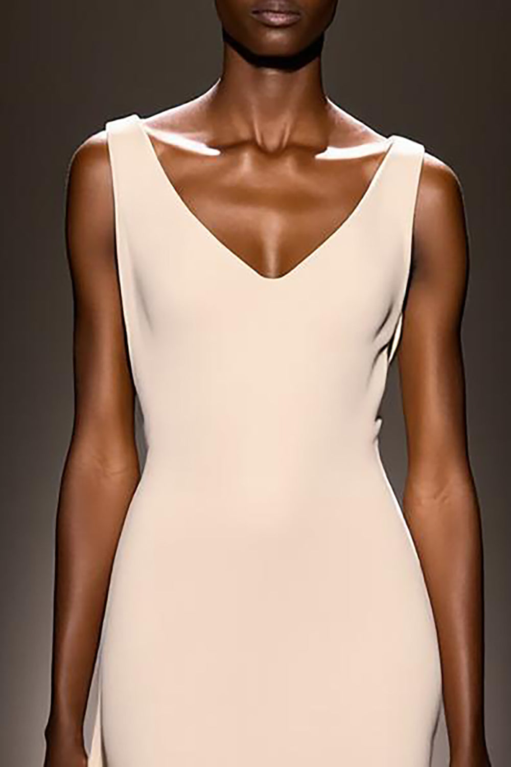 Simple Ivory V-Neck Sheath Satin Backless Long Evening Dress