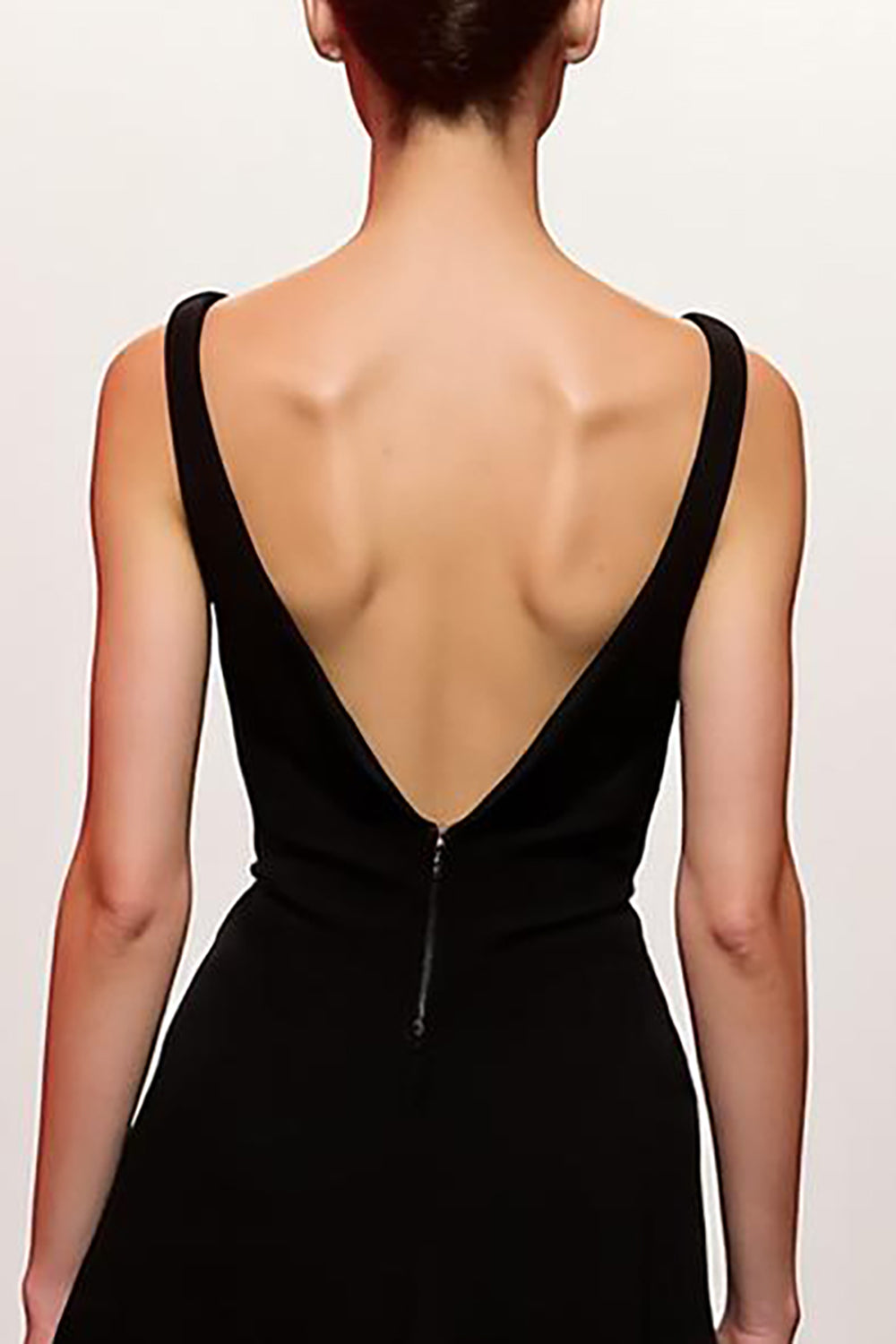 Simple Black Backless V-Neck Sheath Long Evening Dress