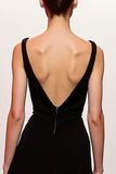 Simple Black Backless V-Neck Sheath Long Evening Dress