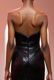 Sparkly Black Sequin Mermaid Strapless Long Evening Dress