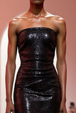 Sparkly Black Sequin Mermaid Strapless Long Evening Dress