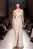 Simple Ivory Sheath Strapless Ruched Long Evening Dress with Slit