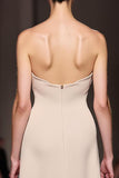 Simple Ivory Sheath Strapless Ruched Long Evening Dress with Slit