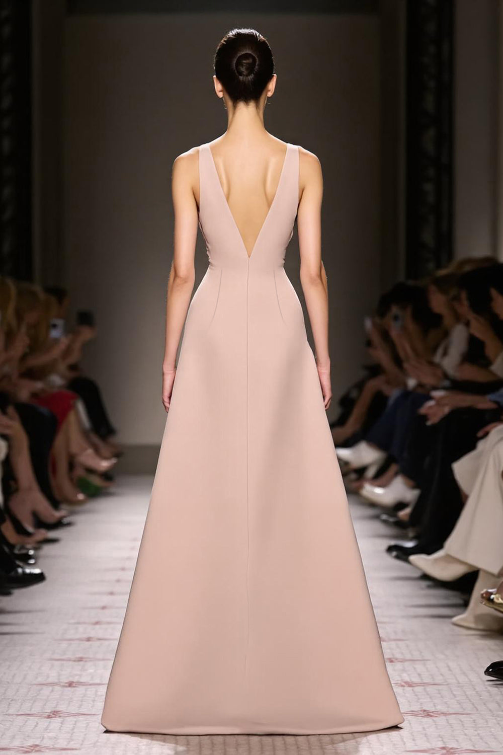 Simple Champagne Satin Deep V-Neck Sheath Long Evening Dress with Slit