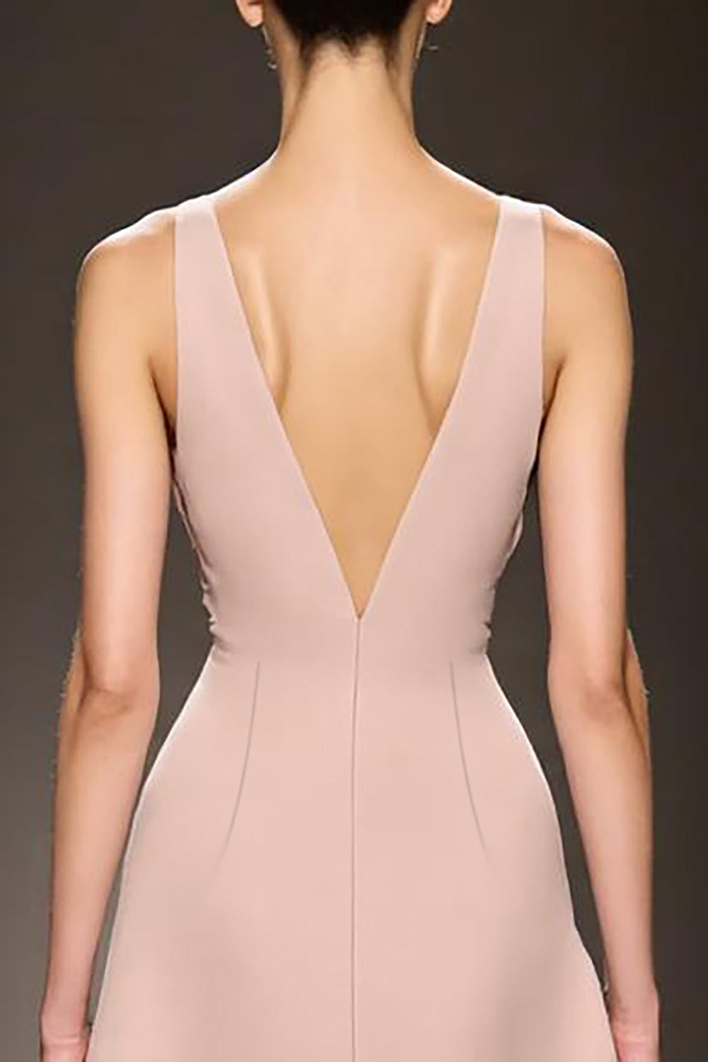 Simple Champagne Satin Deep V-Neck Sheath Long Evening Dress with Slit