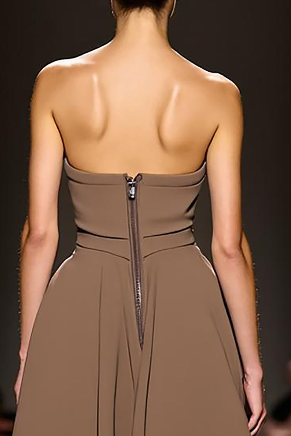Simple Coffee Satin Sheath Strapless Long Evening Dress with Slit