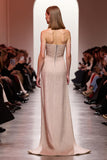 Sparkly Champagne Strapless Sequin Long Evening Dress with Slit