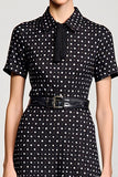 Black Polo Collar A Line Polka Dot Dress with Sleeves