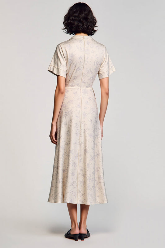 Apricot Notched Lapel A Line Wedding Guest Dress with Sleeves
