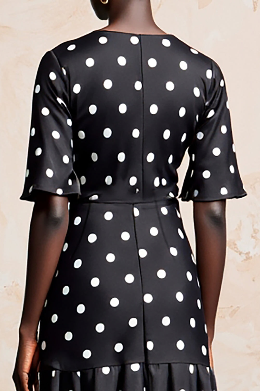 Black A Line Scoop Neck Short Sleeve Polka Dot Dress