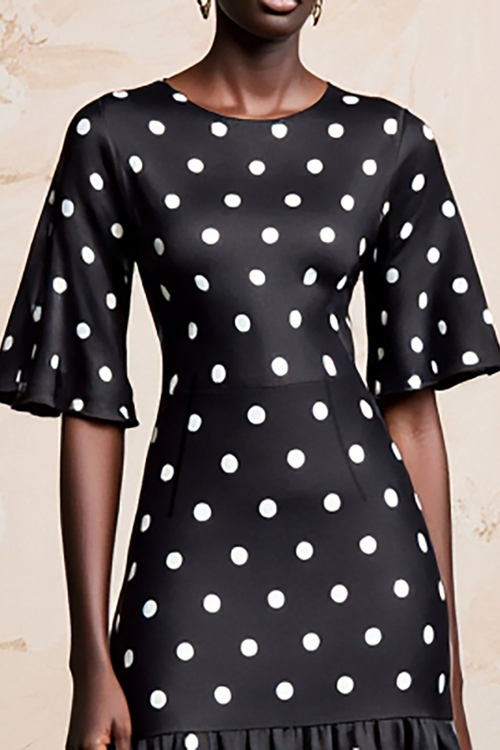 Black A Line Scoop Neck Short Sleeve Polka Dot Dress