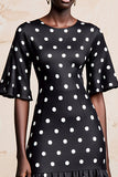 Black A Line Scoop Neck Short Sleeve Polka Dot Dress