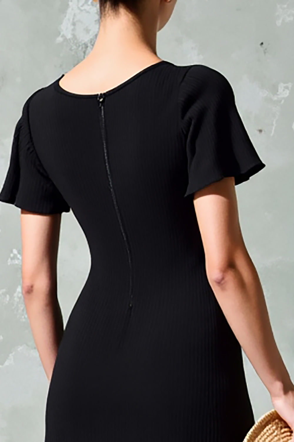 Black Square Neck A Line Midi Wedding Guest Dress