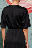 Black A Line Ruched Wedding Guest Dress with Sleeves
