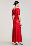 Red A Line Cut Out Lace Wedding Guest Dress with Sleeves