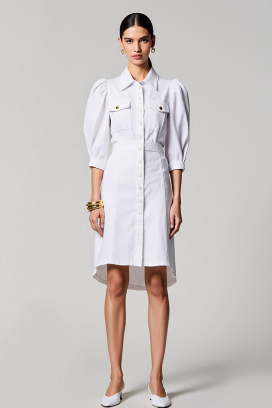 White Half Sleeve Single-breasted Wedding Guest Dress