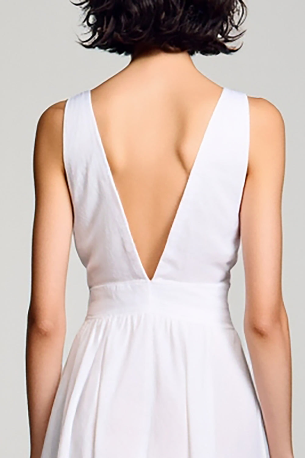 White V-Neck A Line Midi Wedding Guest Dress