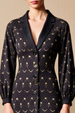 Black Notched Lapel Floral Midi Wedding Guest Dress
