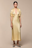 Yellow Shawl Lapel Sheath Wedding Guest Dress with Sleeves