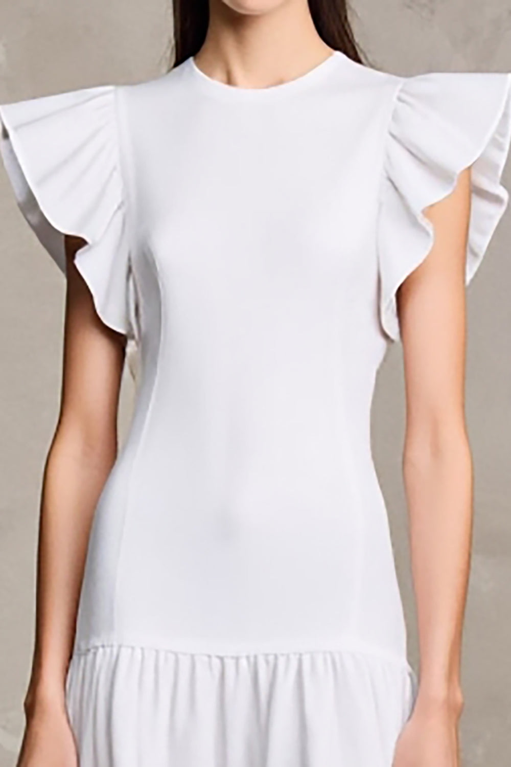 White A Line Flutter Sleeve Wedding Guest Dress