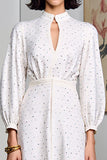 White A Line Polka Dot Long Wedding Guest Dress with Sleeves