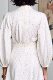 White A Line Polka Dot Long Wedding Guest Dress with Sleeves