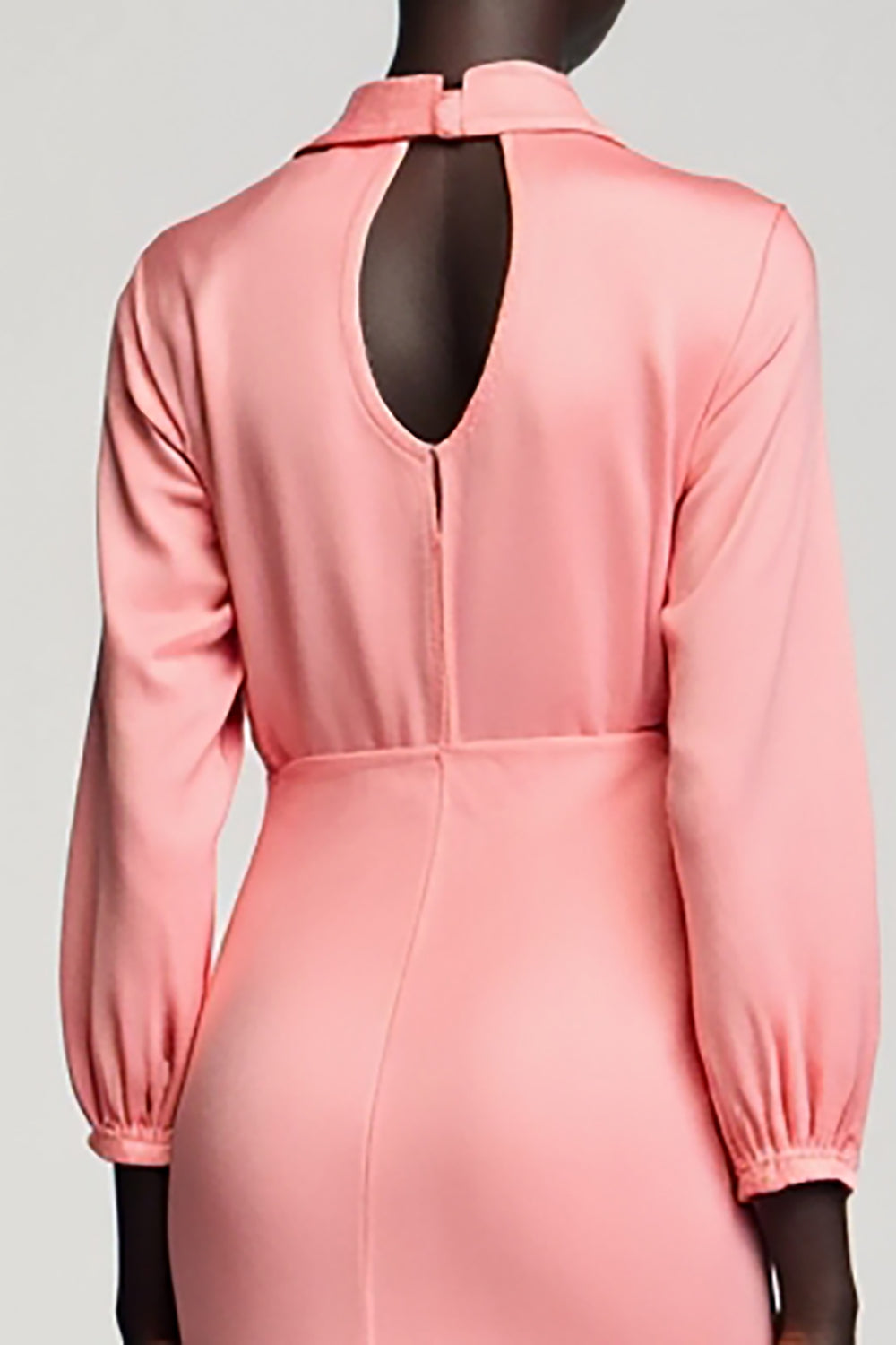 Pink Satin Ruched Long Sleeves Wedding Guest Dress with Bow