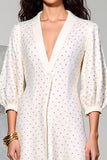 Ivory A Line V-Neck Long Wedding Guest Dress with Sleeves