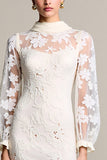Lace Ivory Sheath Long Wedding Guest Dress with Sleeves