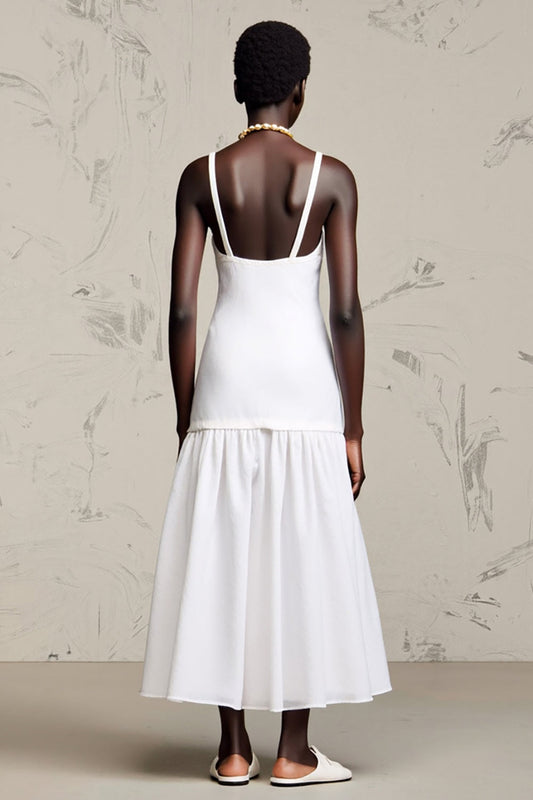 Whiet A Line Spaghetti Straps Wedding Guest Dress with Flowers