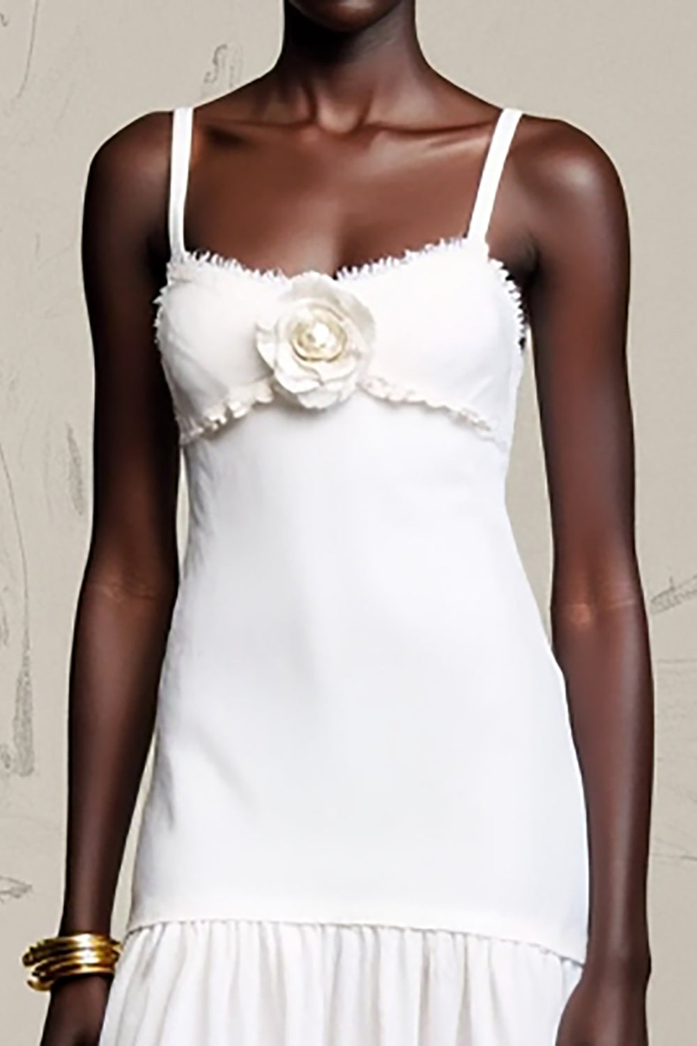 Whiet A Line Spaghetti Straps Wedding Guest Dress with Flowers