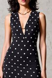 Polka Dot Black V-Neck Chiffon Long Wedding Guest Dress