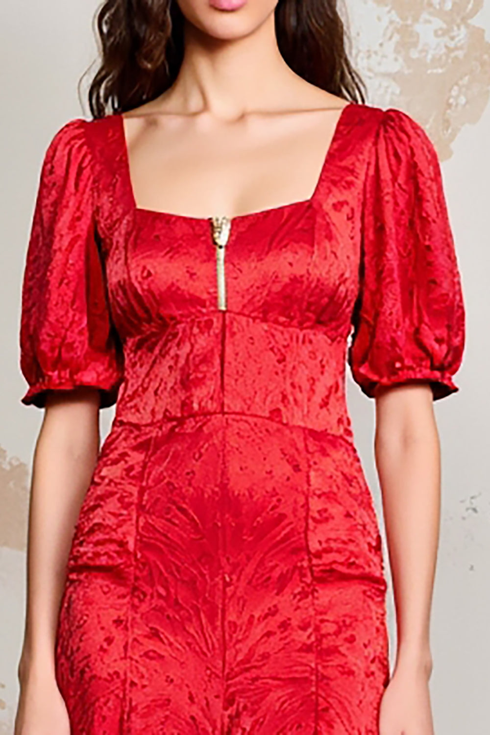 Red Satin Square Neck Long Wedding Guest Dress