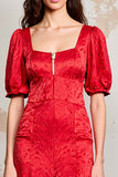 Red Satin Square Neck Long Wedding Guest Dress