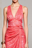 Pink Sheath Ruched Long Wedding Guest Dress