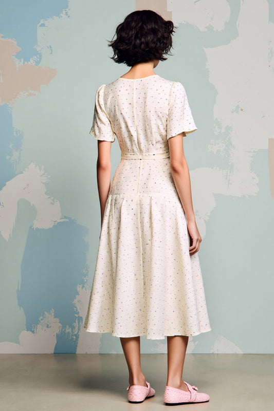 Ivory A Line V-Neck Ruffled Wedding Guest Dress