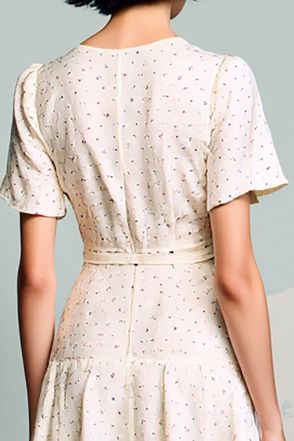 Ivory A Line V-Neck Ruffled Wedding Guest Dress