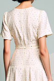 Ivory A Line V-Neck Ruffled Wedding Guest Dress