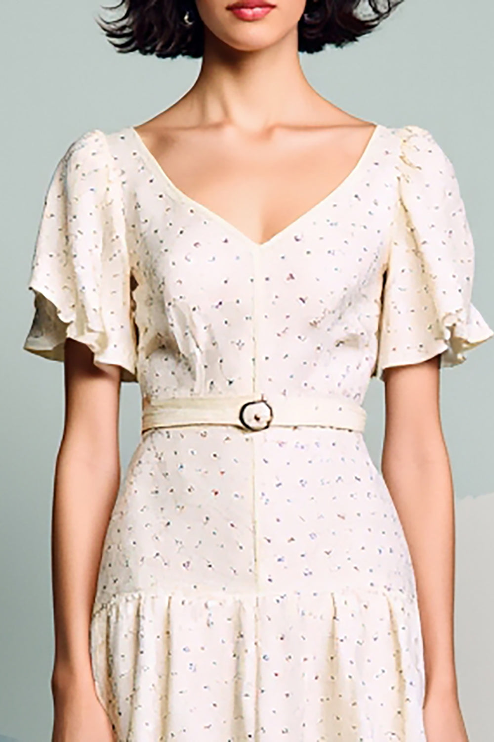 Ivory A Line V-Neck Ruffled Wedding Guest Dress