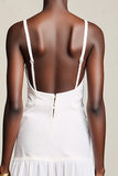 White A Line Midi Wedding Guest Dress with Lace