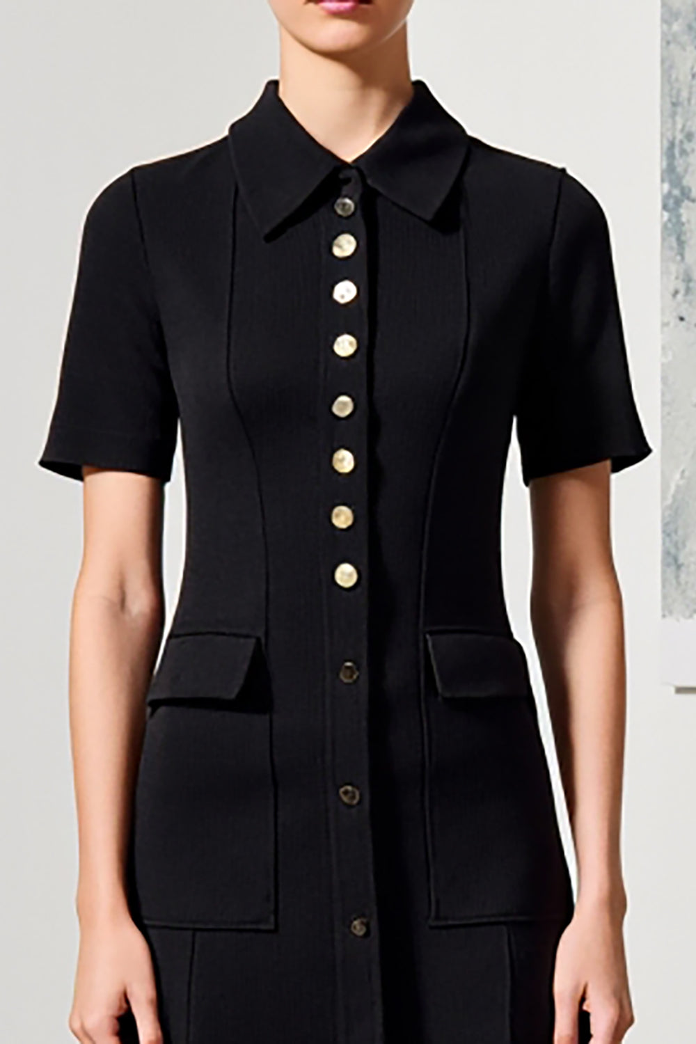 Black A Line Collar Neck Wedding Guest Dress with Sleeves