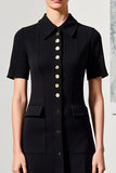 Black A Line Collar Neck Wedding Guest Dress with Sleeves
