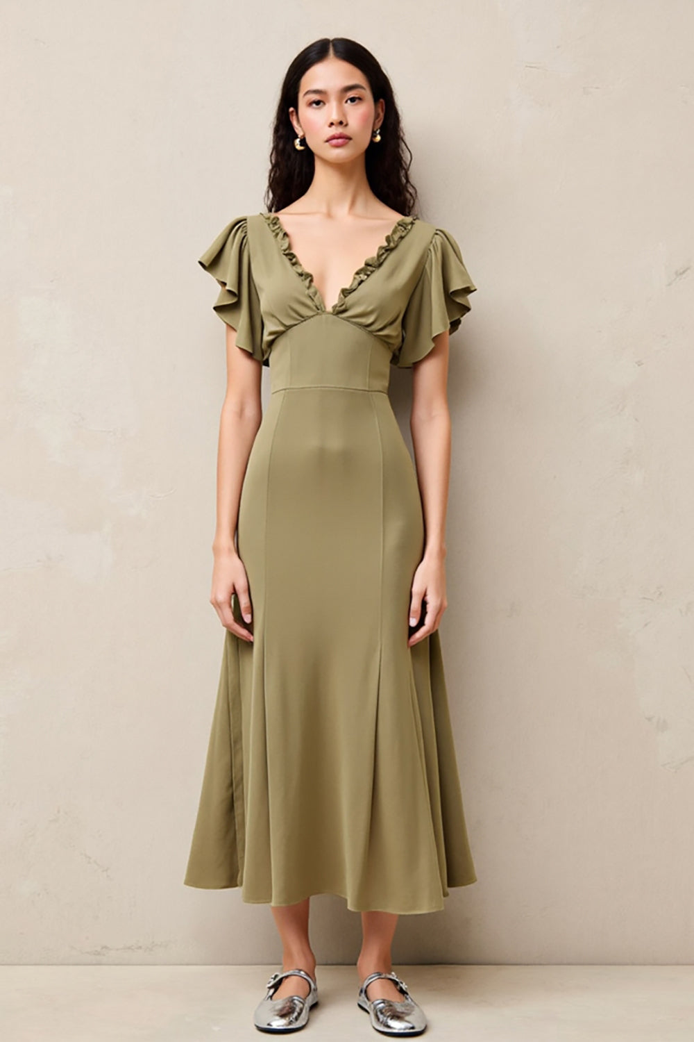 Olive A Line Ruffled Long Wedding Guest Dress
