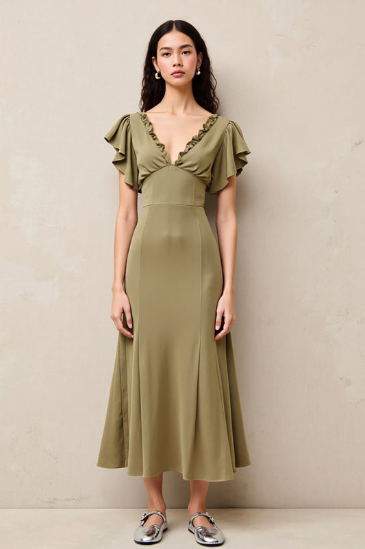 Olive A Line Ruffled Long Wedding Guest Dress