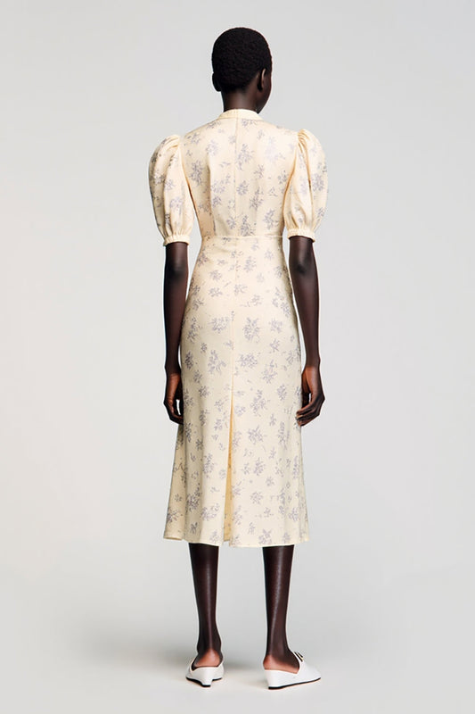 Ivory Satin Midi Wedding Guest Dress with Sleeves