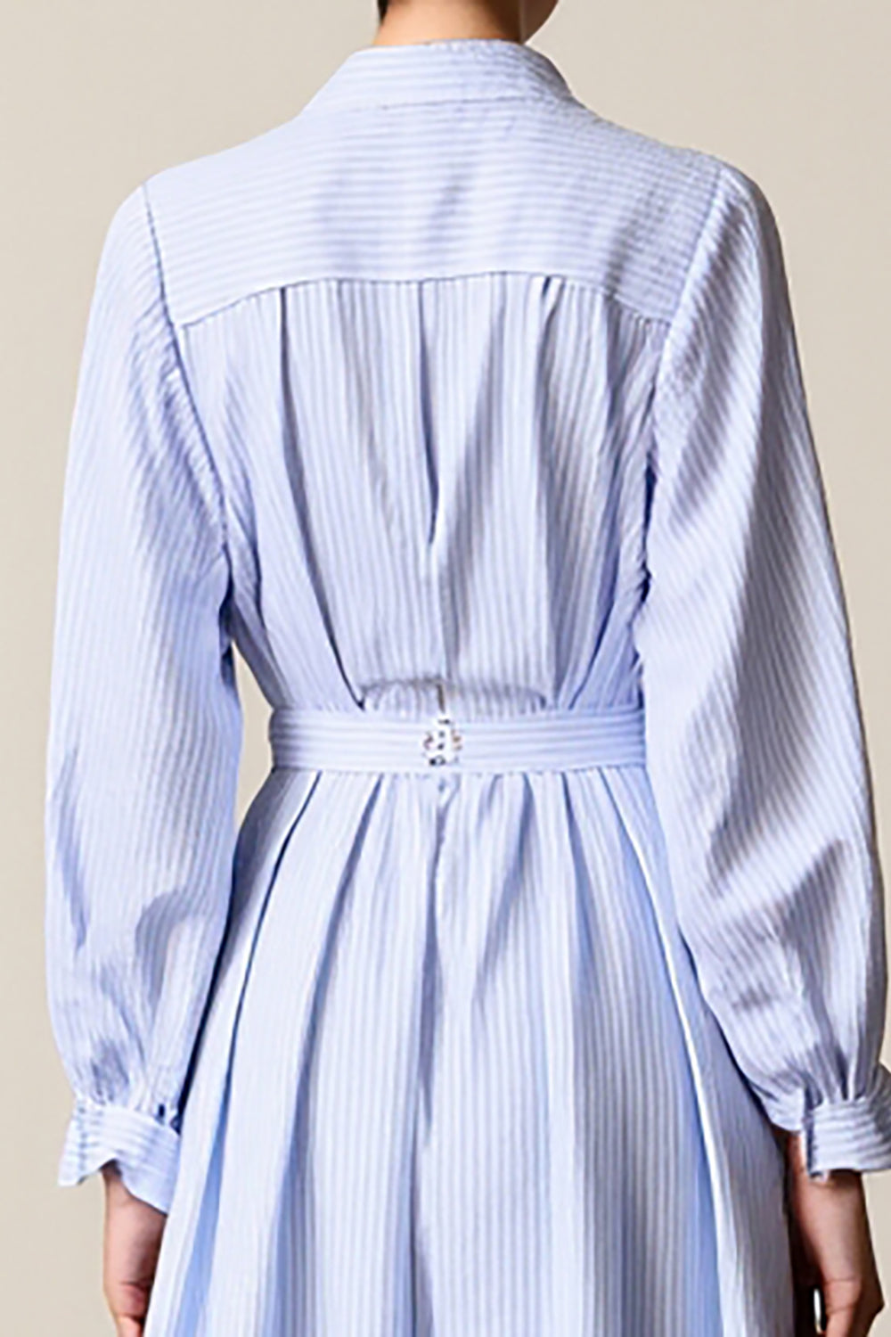 Blue A Line Striped Midi Wedding Guest Dress